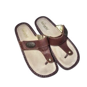 Alegria CARINA Size 40/8.5 Wedge Thong Sandals Brown Comfort Walking Shoe